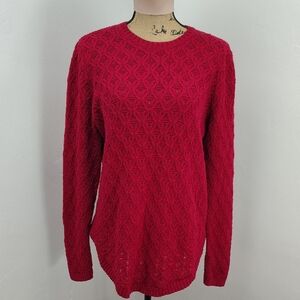 Jeanne Pierre Red Long Sleeve Women's Sweater 100% Cotton Large Pullover